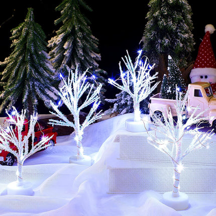 Jetec 5 Pcs Christmas Village Trees with LED Light Christmas Village Accessories White Christmas Tree Artificial Xmas Mini Bare Branch Tree for Winter Christmas Decoration 5.9 Inch 7.9 Inch(Modern)