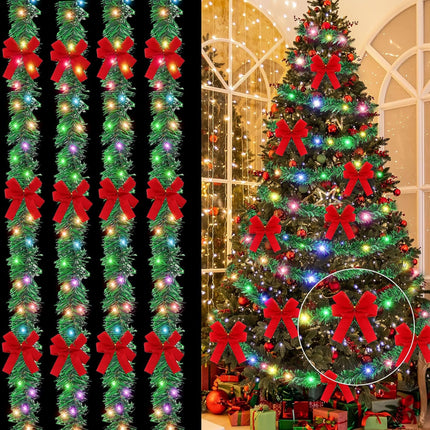 60 ft Prelit Christmas Garland with Lights Lighted Artificial Pine Garlands with 40 Red Bows Outdoor Christmas Garlands Hanging Garland for Fireplace Mantle Stair Railing Holiday Decorations
