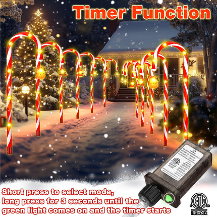 12-Pack 22" Christmas Candy Cane Lights Outdoor Pathway - Waterproof IP65, 8 Lighting Modes with Timer Memory Function for Christmas Decorations, Driveway, Walkway, Front Door