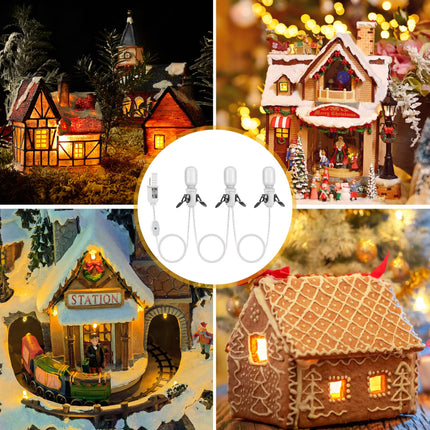 Accessory Cord with 3 LED Light, 8 Ft Halloween Christmas Village Cord Lights Bulb Accessories, Warm White LED Light Bulb for Halloween Blow Mold Light Replacement House Ceramic Trees(2 Pack)