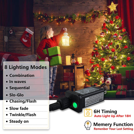 Christmas Tree Lights - Christmas Lights Indoor 400 LED 6.6FT x 16 Drop Christmas Outdoor Lights with 8 Models & Memory Function & Timer WarmWhite