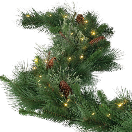 Sullivans 9' Prelit Christmas Garland, Christmas Decor, Garland Christmas Decorations, Artificial Pine Garland For Mantle with Lights, Pinecone Accents, Warm White Lights, Battery Timer, Holiday Decor
