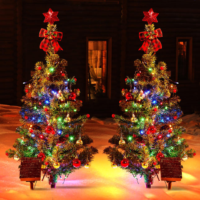 Solar Christmas Tree Lights Outdoor, 39 Inches Solar Powered Christmas Lights Outdoor Waterproof, 100 LED Christmas Decorations Lights Outside, 8 Modes Outdoor Xmas Tree Decor For Yard Garden Cemetery