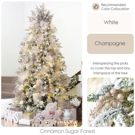 Sea Team 24-Pack Artificial Glitter Holly Berry Twig Ornaments, Decorative Fruit Sticks, Glittery Stems, Picks, Branches for Christmas Tree, Small Vase, Holiday, Wedding, Party (11", Champagne)