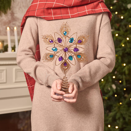 Valery Madelyn Lighted Christmas Tree Topper Star with Timer for Tree Decorations, 13 Inch Copper Gold Metal Star Tree Topper Snowflake Peacock Feather Jewel with Lights for Home Party Indoor