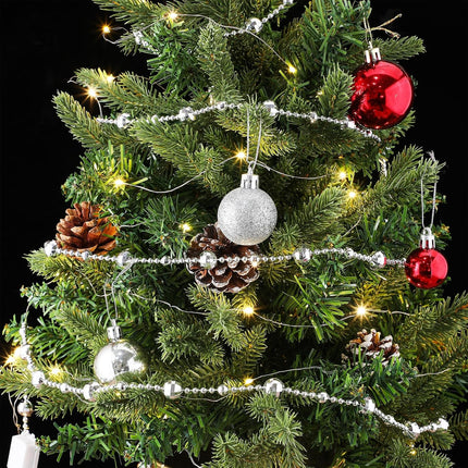 180 ft Christmas Beaded Garland Shiny Beads Strand for Christmas Tree Beaded Christmas Tree Garland Silver String Beads for Xmas Decorations DIY Ornaments Fireplace Wedding Party