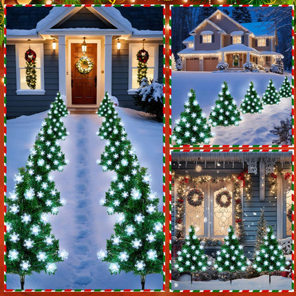 Retisee 6 Pack Solar Christmas Tree Garden Stake Lights Christmas Decorations Outdoor LED Snowflake Lights 8 Modes Prelit Xmas Tree Solar Landscape Lights for Garden, Yard, Lawn