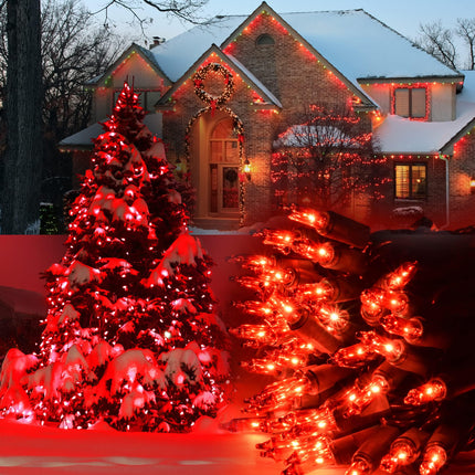 Holiday Essence Red Christmas String Lights Set, 100 Incandescent Halloween Lights 20.6 Feet Extra Long Black Wire for Indoor Outdoor Decorative Use, Holiday Decor Bright Lighting Tree Decorations