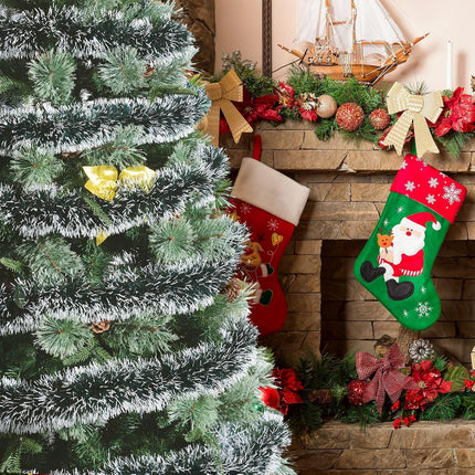 33FT Green Tinsel Christmas Garland Metallic Twist Shiny Garland for Christmas Tree Decorations, Xmas Holiday Hanging Garland for Home Indoor Outdoor Party Supplies Decor (Green, White)
