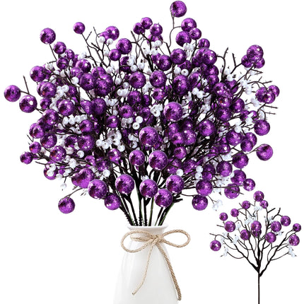 Sggvecsy 15 Pack Artificial Glitter Berry Stems 11.4 inch Christmas Glitter Berries Spray Picks Holly Berry Branches for Christmas Tree Ornaments DIY Crafts Wreath Xmas Holiday Home Decor(Purple)