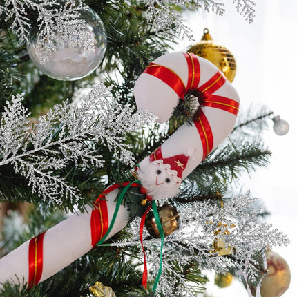 Watayo 45 Pcs Glitter Artificial Pine Needles- 10.6" Fake Foliage Pine Stems Picks- Silver Leaves Artificial Flowers Picks for Christmas DIY Garland Wreath Home Garden Decoration