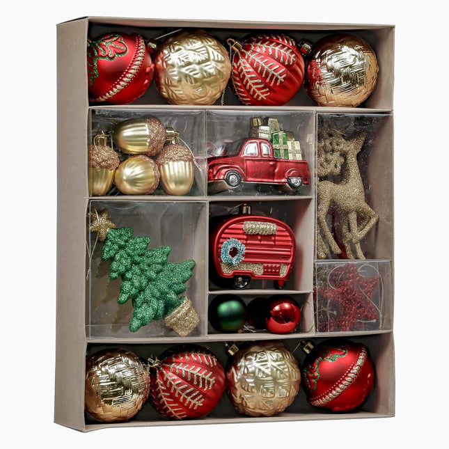 Valery Madelyn Christmas Tree Ornaments Set, 60ct Red Green and Gold Shatterproof Christmas Tree Decorations Bulk, Traditional Country Hanging Ball Ornaments for Xmas Trees Holiday Decor