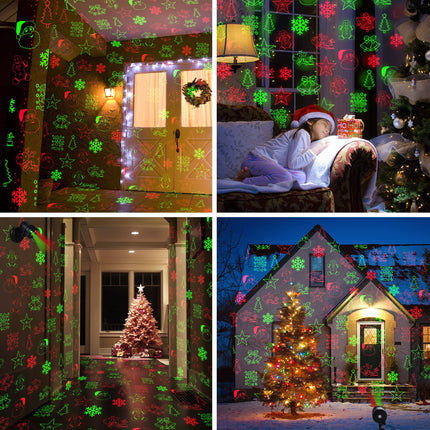 Christmas Laser Lights Outdoor - Christmas Projector Lights with Red and Green Star Show HD Christmas Spotlights with 8 Patterns Christmas Decorative for Indoor Yard Garden Patio Wall - Remote