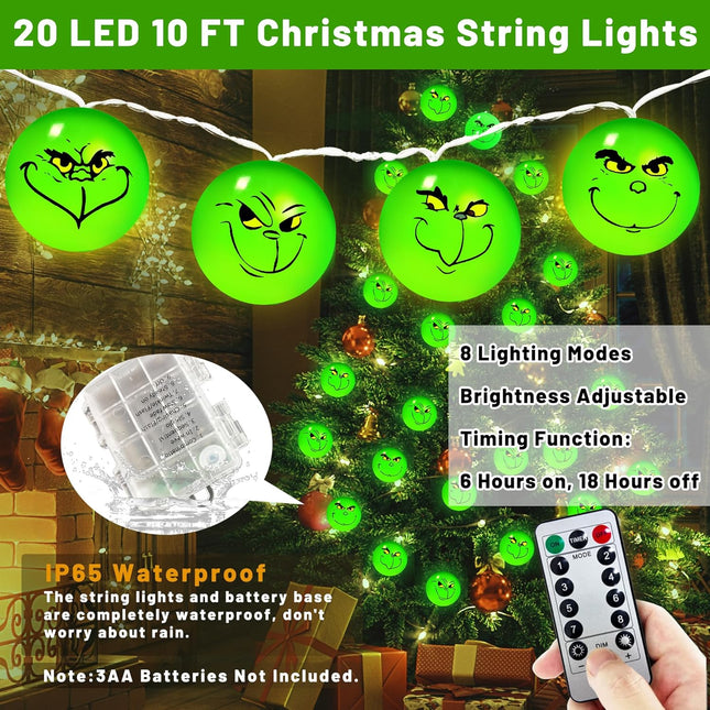 [Timer & 8 Modes] Battery Operated Christmas Lights, Christmas Decorations for Tree, 10Ft 20LED Waterproof Christmas String Lights for Christmas Tree Wreath Window Wall Home Yard Indoor Outdoor Decor