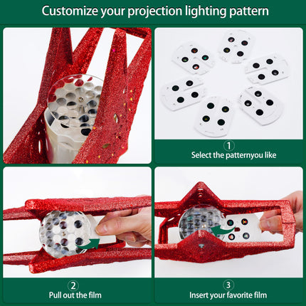 Christmas Tree Topper Lighted with 6 Projected Patterns -Christmas Star Tree Topper Built-Led Rotating Lights -3D Glitter Dynamic Projector for Indoor Xmas Year Holiday Party Decorations