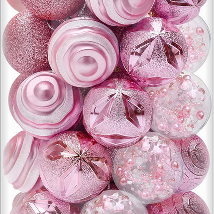 Christmas Tree Ornaments Pink: Christmas Decorations Shatterproof Xmas Balls Ornament Decor, 60mm / 2.36 inches, Set of 34pcs