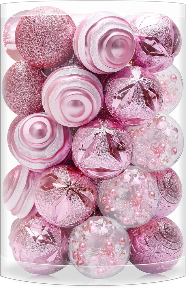 Christmas Tree Ornaments Pink: Christmas Decorations Shatterproof Xmas Balls Ornament Decor, 60mm / 2.36 inches, Set of 34pcs