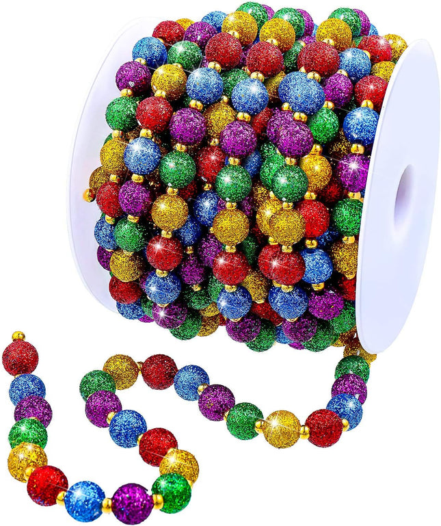 20 Feet Christmas Multi-Color Beaded Garland Glitter Colorful Tree Beads Garland Plastic Beads Garland Ribbon Faux Pearl Bead Garland for Christmas and Holiday Decorations