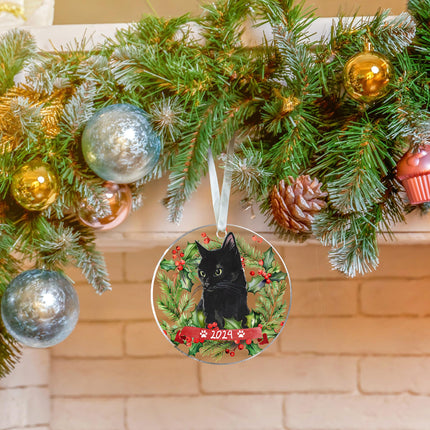 Cat Christmas Ornament - Black Cat Christmas, Kitten Ornaments for Christmas Tree - Black Cat Christmas Ornament - Xmas Cat s for Cat Lovers - Acrylic Christmas Black Cat Ornament for