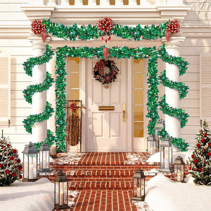 Sggvecsy 39.37Ft Christmas Red Berry Tinsel Garland Xmas Tree Decorations Green Leaves Christmas Metallic Twist Garland Ceiling Hanging Decorations for Year Party Holiday Indoor Outdoor Supplies