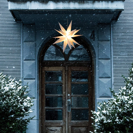 FUCHSUN 18" LED Moravian Star Light, Outdoor Hanging Stars Lights 3D Christmas Tree Topper Star for Ceiling Balcony Xmas Party Porch Room Wedding Ballroom Holiday Decoration, Battery Powered & Timer