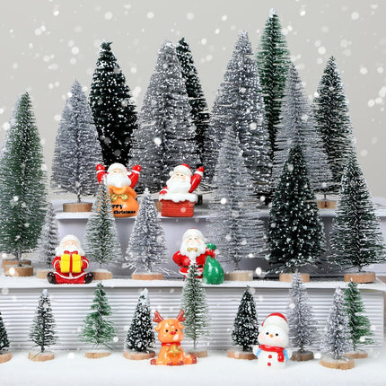HMASYO 30Pcs Mini Christmas Trees Christmas Decorations, Bottle Brush Trees Christmas Village Flocked Trees in 5 Size with Wooden Base, Small Christmas Tree for Party Home Office Tabletop Craft