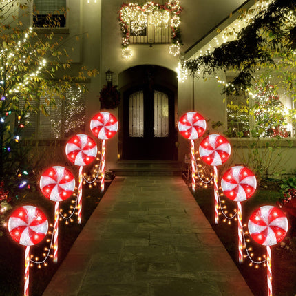 Lollipop Christmas Pathway Lights Outdoor, 6 Pack 29 Inch 160 LED Pathway Markers Lights with Stakes, Lighted Candy Cane with 8 Light Modes for Xmas Walkway Decor (Red and White)