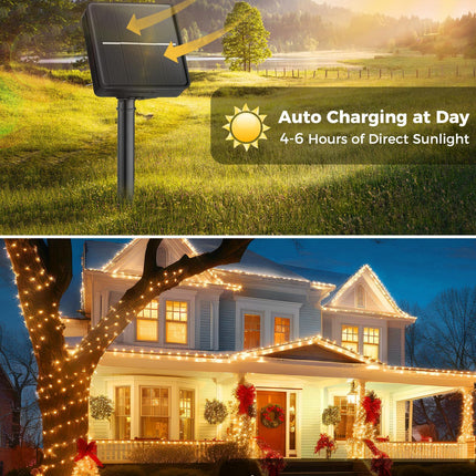 Solar String Lights for Outside, 2-Pack 200LED 78FT Total Solar Lights Outdoor IP65 Waterproof Solar Powered Lights with 8 Lighting Modes for Party Garden Yard Holiday Tree Decoration, Warm White