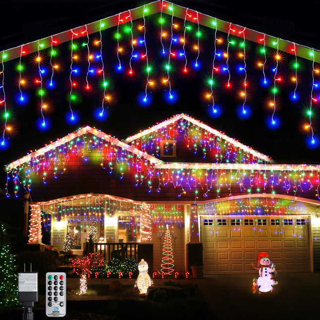 WBao Icicle Lights Outdoor, 432 LED 33FT Christmas Lights with 81 Drops, Remote Control, 3 Timer Settings, 8 Modes, Waterproof, Connectable Icicle Lights for Holiday Party Eaves Decor, Multicolor