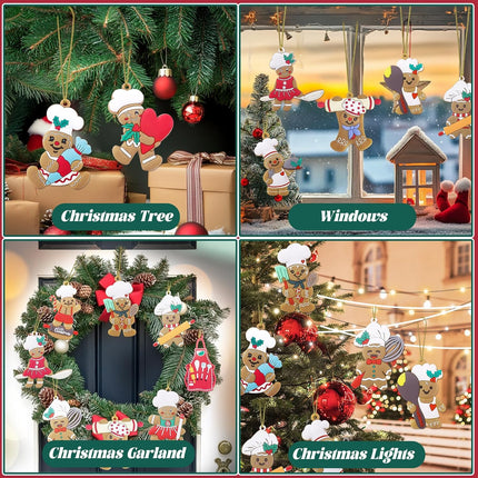 12pcs Gingerbread Christmas Decoration for Tree, Cooking Gingerbread Man Ornaments, Baking Gingerbread Hanging Decor Figurines for Christmas Tree Home Kitchen Party Supplies