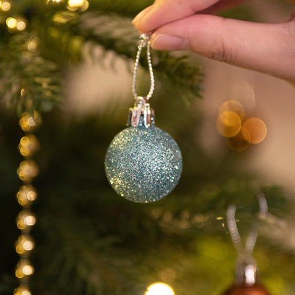 Valery Madelyn Mini Christmas Tree Ornaments Set, 100ct Blue Copper and Gold Shatterproof Christmas Tree Decorations Bulk, 1.18 Inches Hanging Ball Ornaments for Xmas Trees Holiday Decor