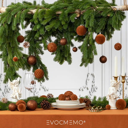 Velvet Christmas Ball Ornaments Brown Christmas Tree Decorations 36pcs Shatterproof Christmas Ornaments Set with 5 Styles in 3 Sizes(Small Medium Large)