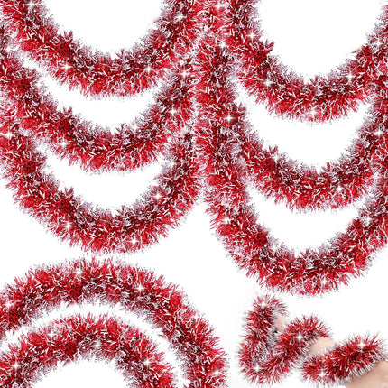50FT Christmas Decorations Tinsel Garland Red Tinsel Garland Christmas Tinsel Garlands Tinsel Twist Garland for Indoor for Xmas Tree Holiday Disco Party Christmas Decor