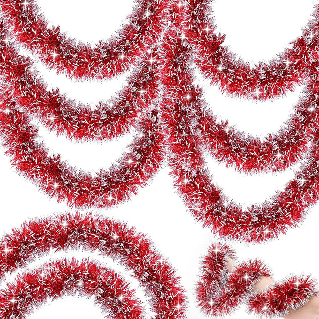 50FT Christmas Decorations Tinsel Garland Red Tinsel Garland Christmas Tinsel Garlands Tinsel Twist Garland for Indoor for Xmas Tree Holiday Disco Party Christmas Decor