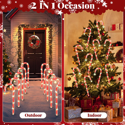 12PCS Christmas Candy Canes Light - Electric Plug Operated Christmas Lights with Christmas Tree & Snowflake - 8 Modes Christmas Decorations Outdoor for Night Garden Yard Ground Pathway