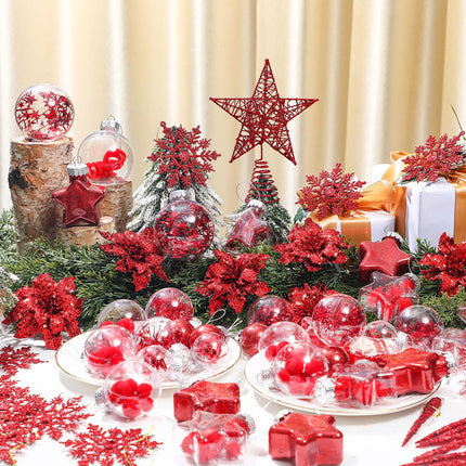 Jenaai 80 Pcs Clear Christmas Ball Ornaments Set Transparent Shatterproof Decorative Ball Christmas Hanging Baubles with Stuffed Delicate Decoration for Xmas Tree Decor Holiday Party (Red)