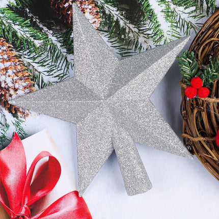 URATOT Glittered Christmas Star Tree Topper Christmas Decorative Holiday Treetop Shatterproof Star Ornament for Holiday Christmas Tree Decoration, Silver, 6 Inch