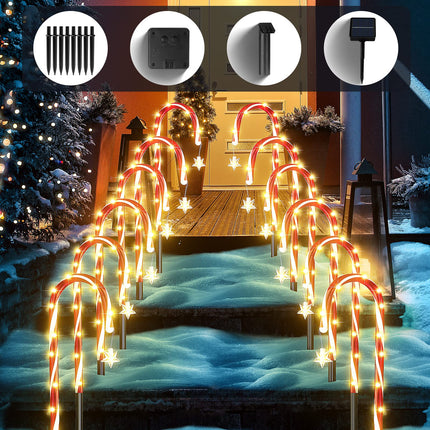 12Pack Christmas Candy Cane Lights: 21" Solar Candy Cane Pathway Lights Outdoor Markers - Xmas Decorations Lights with 8 Modes for Holiday Party Garden Walkway Patio Decor s Yard Driveway Lawn