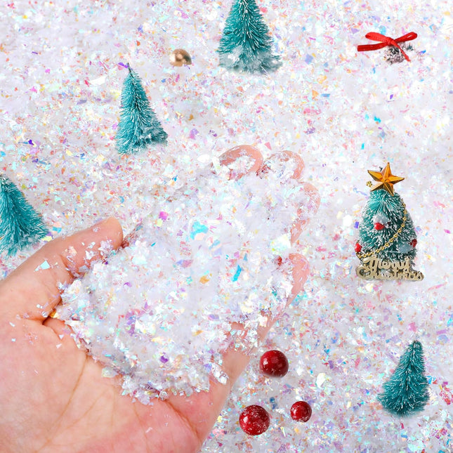 20oz/570g Christmas Fake Snow Decoration- Colorful Twinkles Artificial Flake Fake Snow Powder Filler- Sparkling Artificial Snow for Christmas Village Decoration DIY Crafts