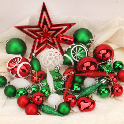 Joiedomi 70Pcs Assorted Christmas Ornaments Set with Ball Ornaments, Star Topper and Heart, Hanging Shatterproof Christmas Ornaments for Holidays and Xmas Tree Ornaments (Red, Green and White)