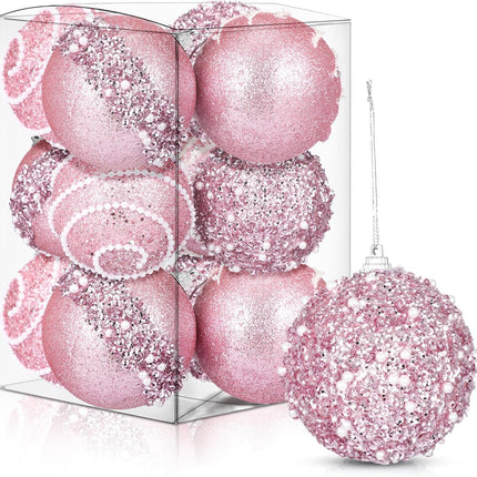 Liliful 12 Pcs Christmas Ball Ornaments Christmas Tree Decorations Foam Glitter Balls Hanging Xmas Tree Balls for Home Year Holiday Indoor Outdoor Party Decor (Pink,3.54 Inch)