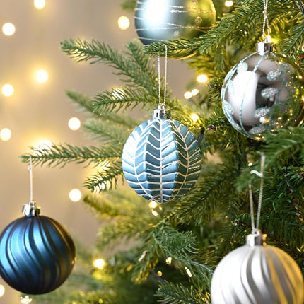 Valery Madelyn Christmas Ornaments Set, 16ct Navy Blue and Silver Shatterproof Fall Christmas Tree Decorations Ball Ornaments Bulk, 3.15 Inches Elegant Hanging Ornaments for Xmas Trees Decor