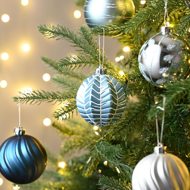 Valery Madelyn Christmas Ornaments Set, 16ct Navy Blue and Silver Shatterproof Fall Christmas Tree Decorations Ball Ornaments Bulk, 3.15 Inches Elegant Hanging Ornaments for Xmas Trees Decor