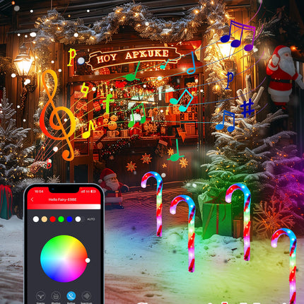 Brightown Smart Candy Cane Lights Outdoor Pathway, 6 Packs RGB LED Outdoor Candy Cane Decorations with 55 Preset Modes, App or Remote Control, Music Sync, Memory and Timer Function
