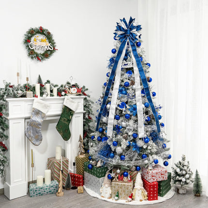 Christmas Tree Topper Bow, 53x13 Inches Large Christmas Bow with Glitter Streamer, Decorative Ribbon Bows for Xmas Tree Wreath Door Festival Home Decor(Blue & Silver)
