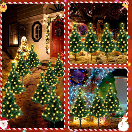 Retisee 6 Pack Solar Christmas Tree Pathway Lights Christmas Decorations Outdoor LED Star Lights 8 Modes Prelit Small Christmas Tree Waterproof Solar Stake Lights for Garden, Yard, Lawn, Cemetery