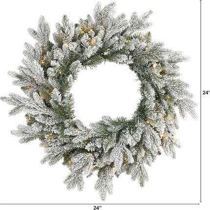 Nearly Natural 24in. Flocked Artificial Christmas Wreath with 50 LED Lights