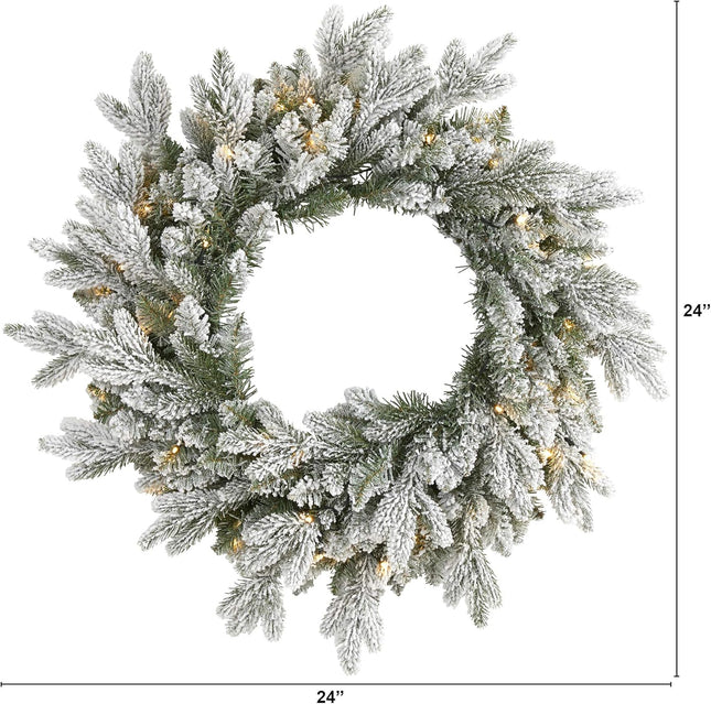Nearly Natural 24in. Flocked Artificial Christmas Wreath with 50 LED Lights