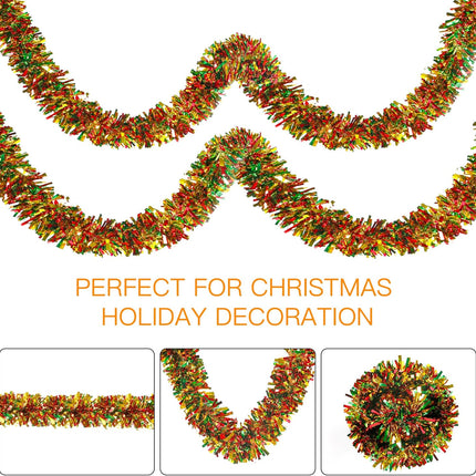 Sggvecsy 49.2Ft Christmas Green Red Gold Tinsel Garland Xmas Tree Decorations Christmas Metallic Twist Garland Ceiling Hanging Decorations for Year Party Birthday Holiday Indoor Outdoor Supplies