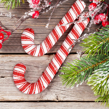 24pcs Candy Cane Christmas Decorations for Tree - Red White Fabric Wrapped Candy Cane Christmas Hanging Ornaments for Farmhouse Christmas Decor Candyland Party Favor Supplies